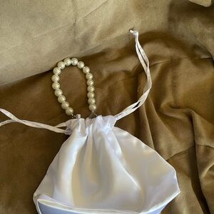 Elegant White Satin Mini Bag with Pearl Handle